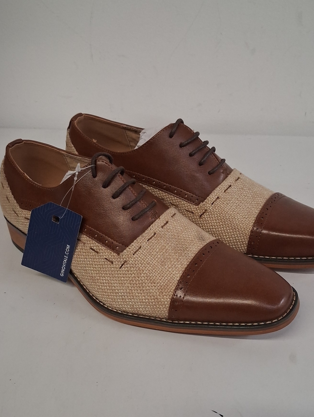NWT Mens Gino Vitale Lace Up Cap Toe Oxford Brown & Natural